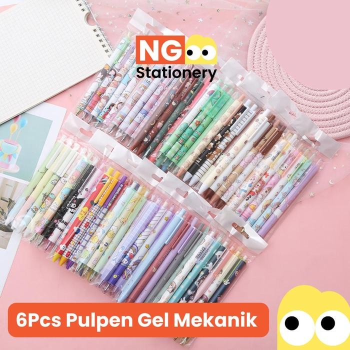 

New NG Stationery - 6Pcs Pulpen Gel Mekanik 0.5mm / Ballpoint Mekanik 6 Pcs Tekan Gel Pena Pena Alat