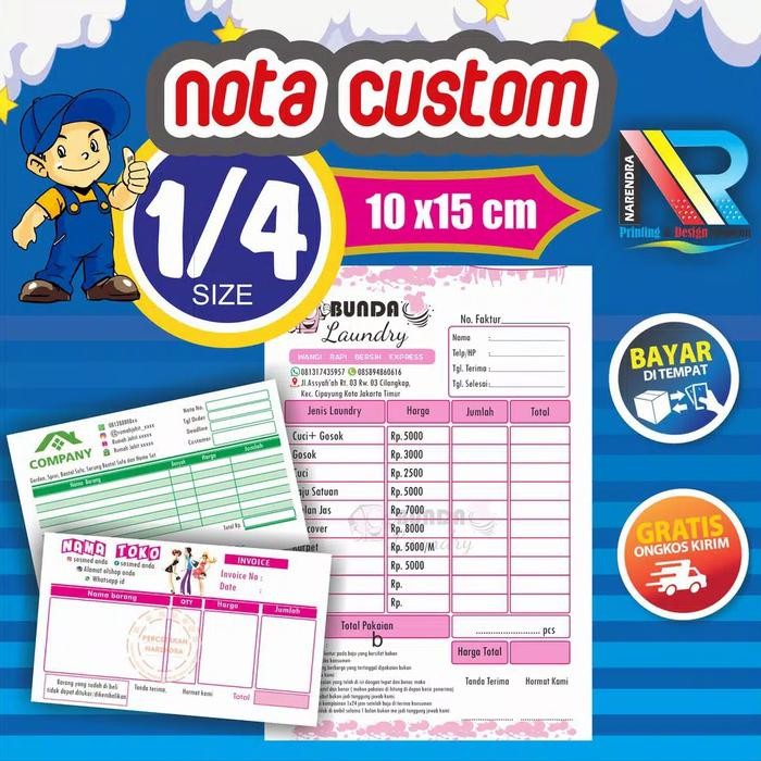 

New NOTA CUSTOM 1/4 Folio 100 lbr Full Color Gratis Desain NCR Bisa ber Nomor percetakan narendra