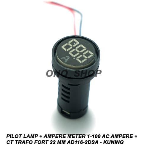 Pilot Lamp + Ampere Meter 1-100 Ac Ampere + Ct Trafo Fort 22Mm -Kuning Promo