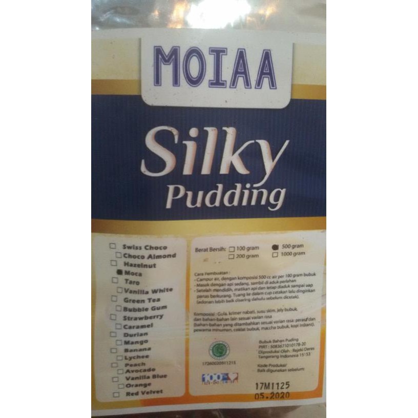 

LEZAT- Moiaa Silky Pudding 500Gr Avocado, Coklat, Mangga,Strawberry, Leci,Dll