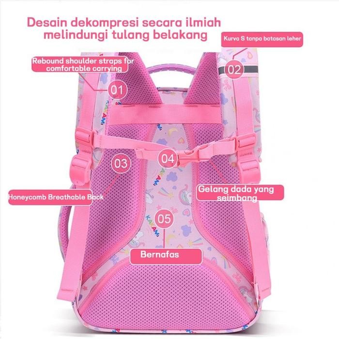 Tas Sekolah Anak Perempuan Anti Air Model Pelangi Import, Tas Sekolah Anak Perempuan Cewek Sd Smp