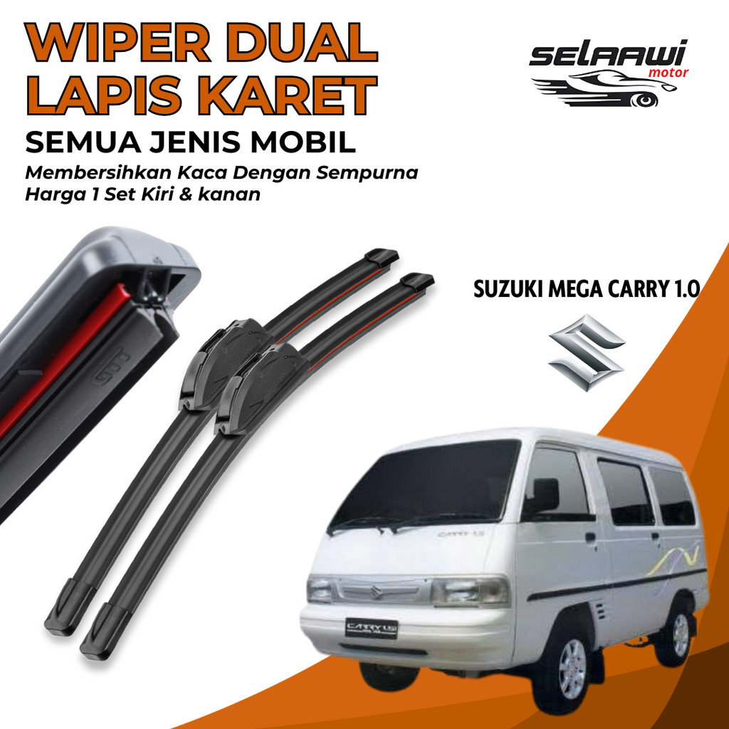 Wiper Mobil Suzuki Carry 1.0 Double Karet Pembersih Kaca Depan Mobil 1 Set Kiri dan Kanan