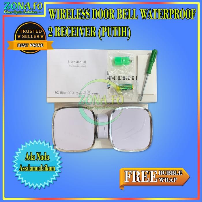Bell Rumah Wireless Door Bell Waterof Pintu Bell 2 Receiver Putih