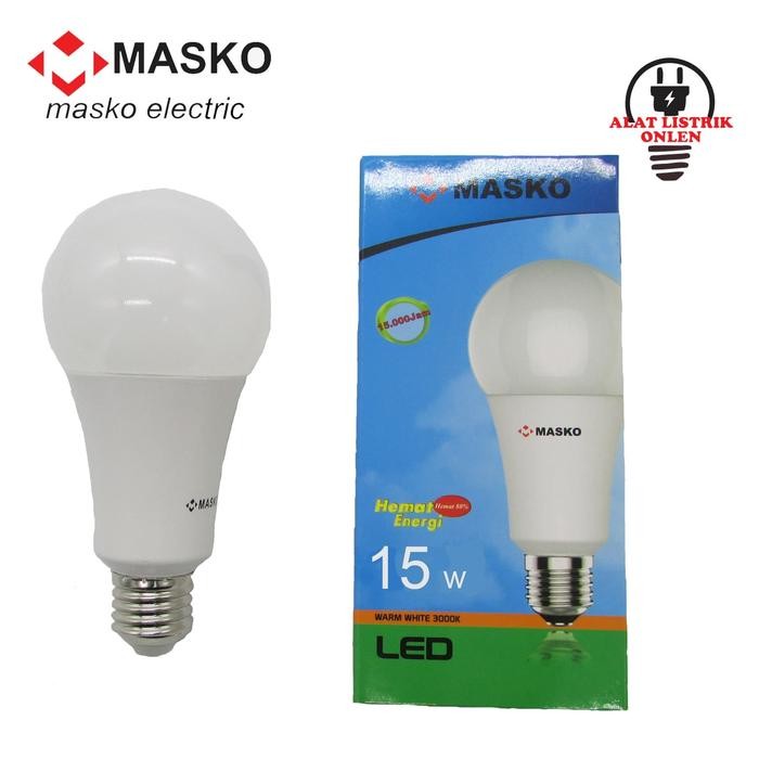MASKO LED A60 E27 Lampu Putih / Kuning 15W 15 Watt W Bohlam Bulb