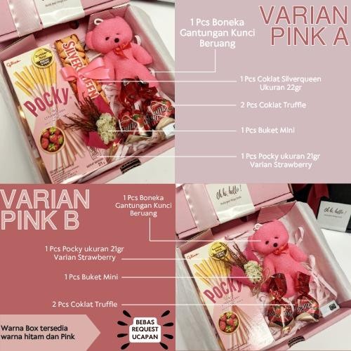 

Hampers Snack Box Kado Pink Series paket bebas Request Ucapan Gift Sets Ulang Tahun Anniversarry