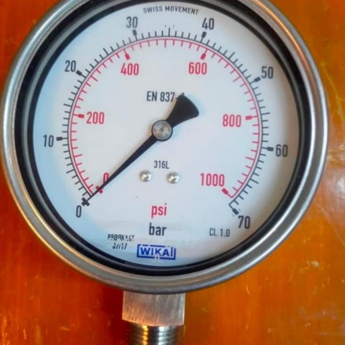 TERSEDIA WIKA PRESSURE GAUGE 4 INCH STAINLESS 0-70BAR BOTTOM