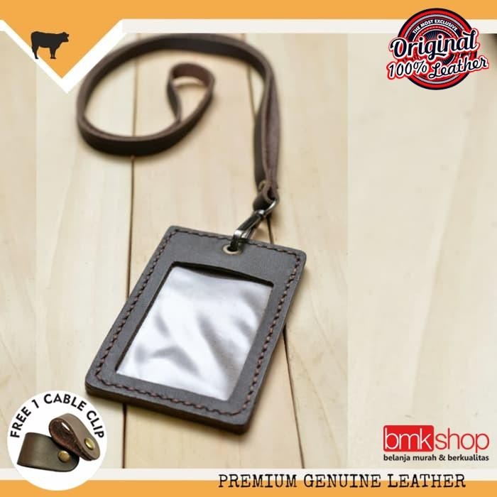

Ready Id Card Holder Kulit Asli Name Tag Leather Dark Brown Premium