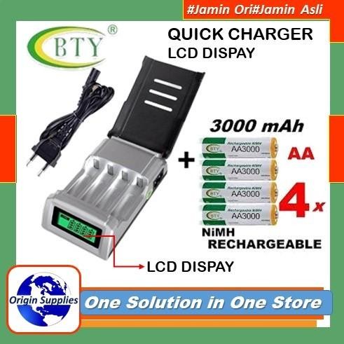 Pilihan- Paket Baterai Bty Aa 3000 Mah Rechargeable 1,2V + Quick Smart Charger