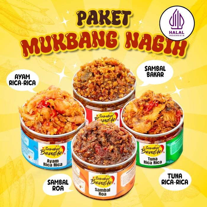 

BENDITO - Paket Hemat Sambal Isi 4 Ayam Suwir Rica Tuna Rica Sambal Roa Sambal Bakar Asli Khas