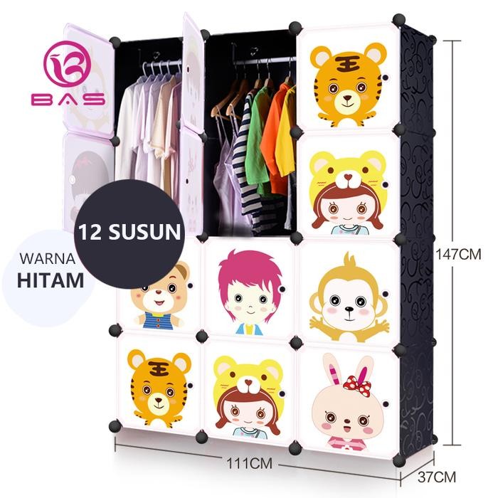 Bas Lemari Plastik Kartun Lemari Susun Lemari Pakaian Lemari Baju Portable 12 Susun Karakter