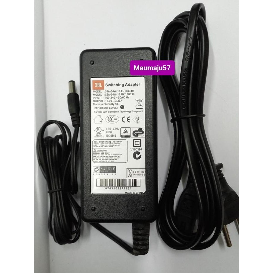 Adaptor JBL 18V 3.33A AC DC Power Supply