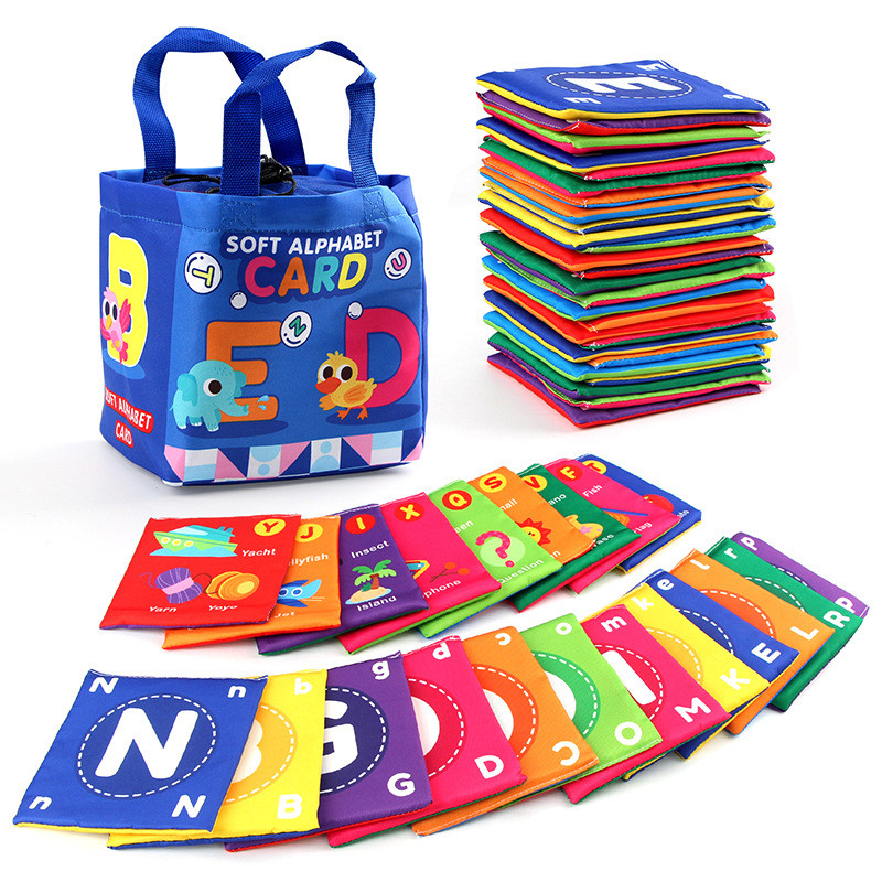 26pcs/set Baby Cloth Book Soft FlashCards with Cloth Storage Bag Graphic Alphabet Digital Cognition
