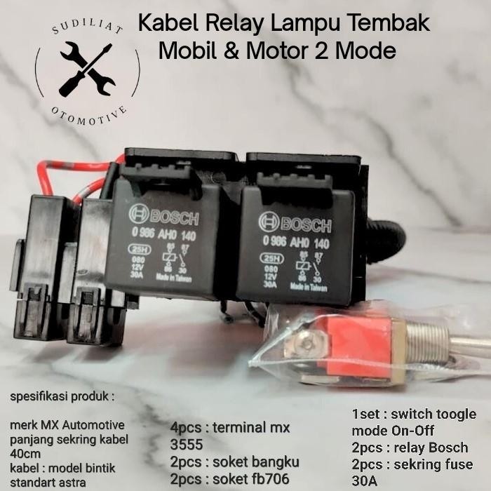 Terlaris Kabel Relay Set Lampu Tembak Motor Dengan Relay Bosch - 2 Mode