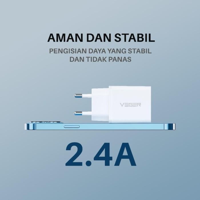 VEGER R1 PRO / Charger VEGER R1 PRO 12W 2.4A with kabel MICRO USB Or TYPE C ORIGINAL