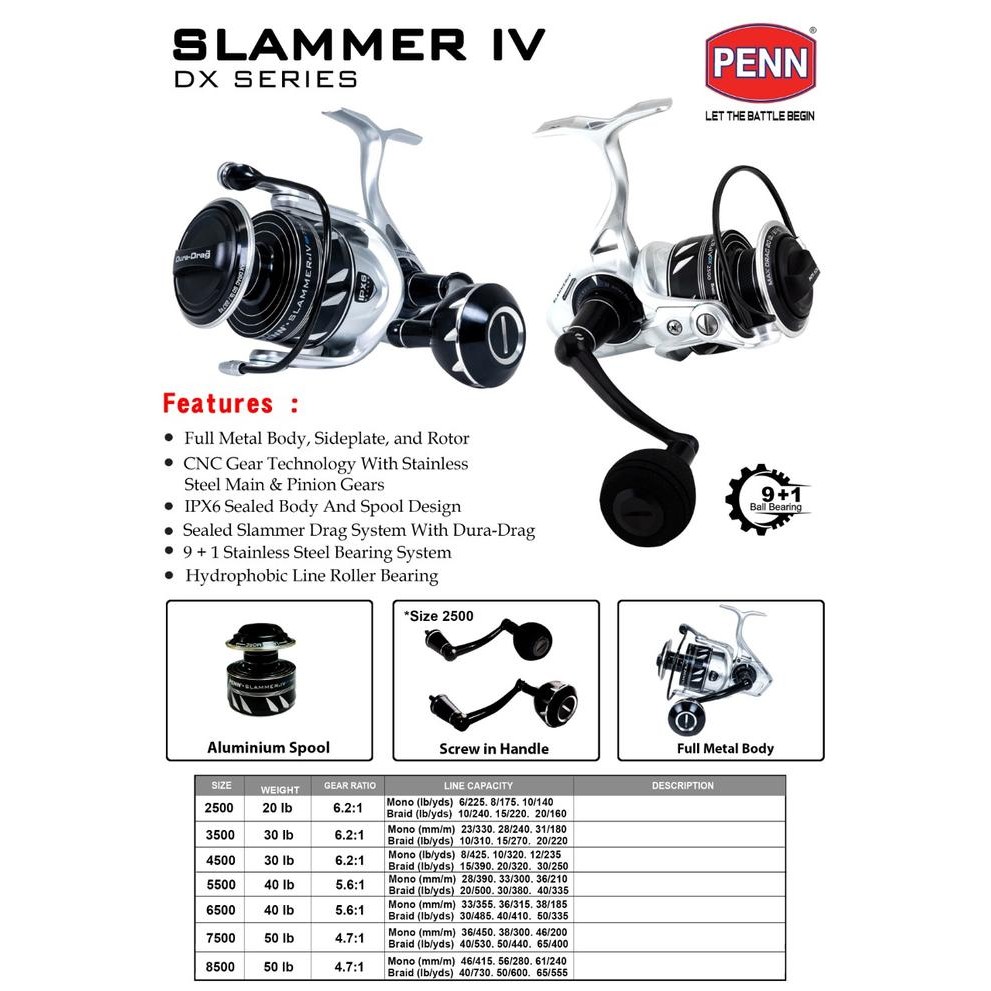 Reel PENN Slammer IV -DX 2500-8500 - IPX6