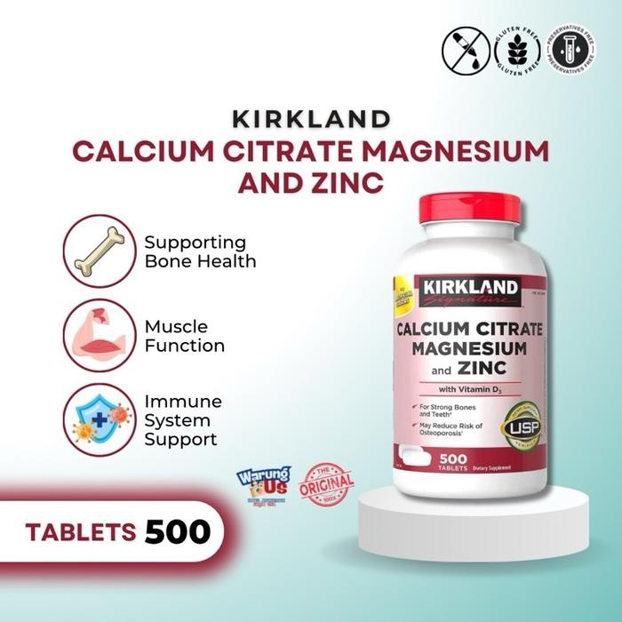 Kirkland Calcium Citrate Magnesium Zinc 500 Tablet Original USA Import Dengan Vitamin D3 Untuk
