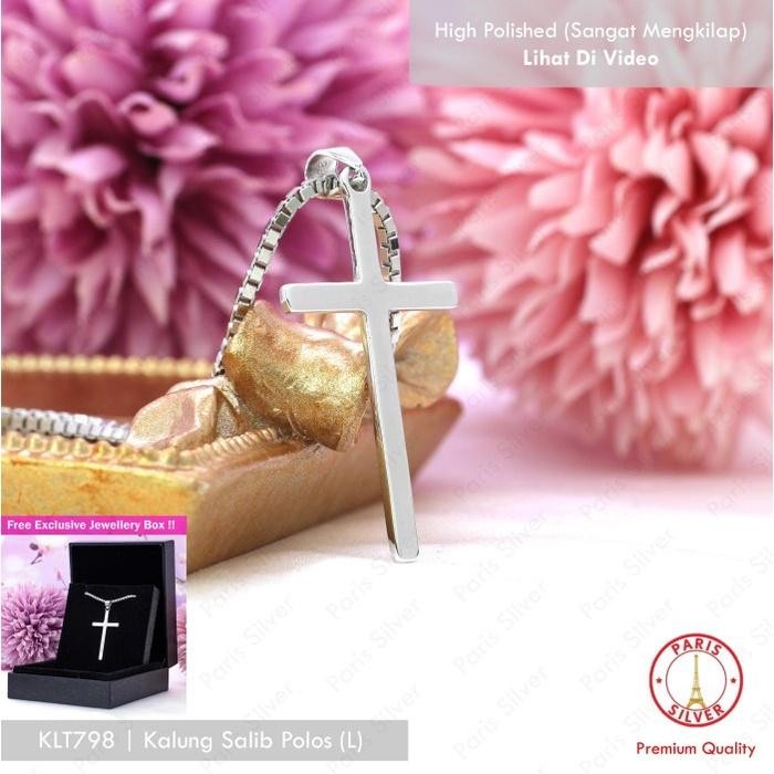 ORIGINAL Kalung Salib Polos Besar Perak Asli 925 Lapis Emas Putih Liontin Bandul Salip Pria Wanita