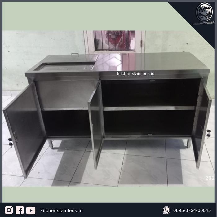 

Khusus Grab! S/S Worktable Cabinet W/Intermediate Shelf W/Swingdoor W/Ice Bin
