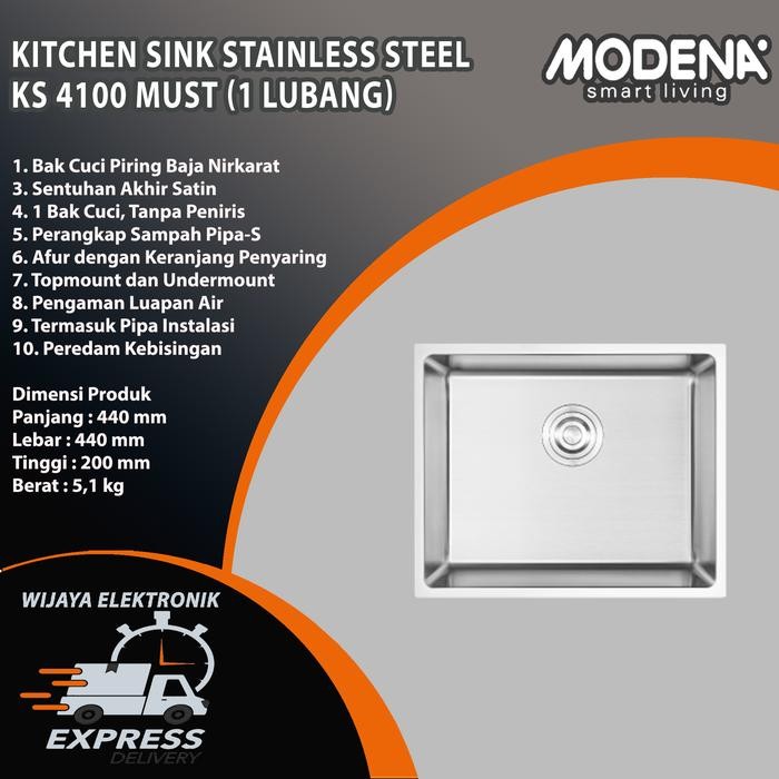 Kitchen sink Modena 1 Bowl Ks 4100 / Bak cuci Piring modena Stainless