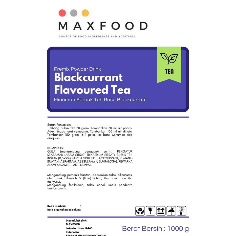 

Promo Maxfood - Blackcurrant Tea Powder Drink / Bubuk Minuman Teh Rasa Blackcurrant Termurah