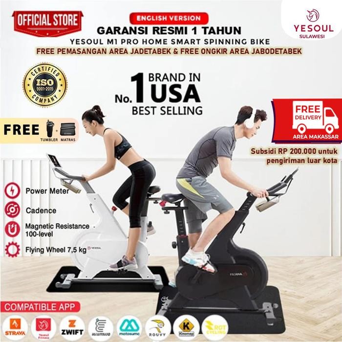 Sepeda Statis Indoor Yesoul M1 - Hitam/Putih, Baja, 100 Level Resistensi Magnetik