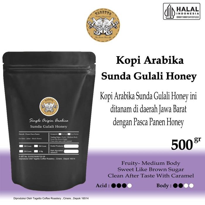 

BIJI KOPI ARABIKA SUNDA GULALI HONEY 500GR SPECIALTY ARABICA BEAN GROUND BUBUK 500 GRAM TAGETTO