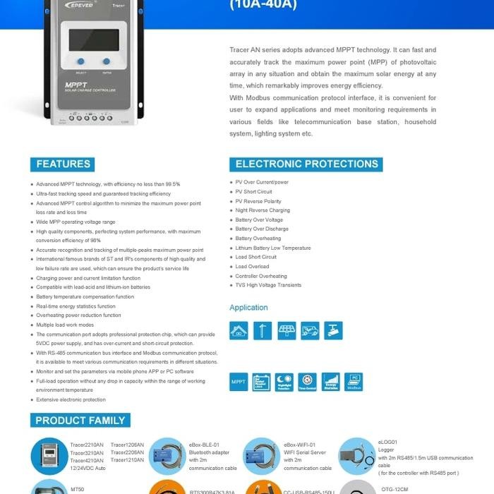 EPEVER MPPT SCC 40A TRACER 4210AN SOLAR PANEL TENAGA SURYA