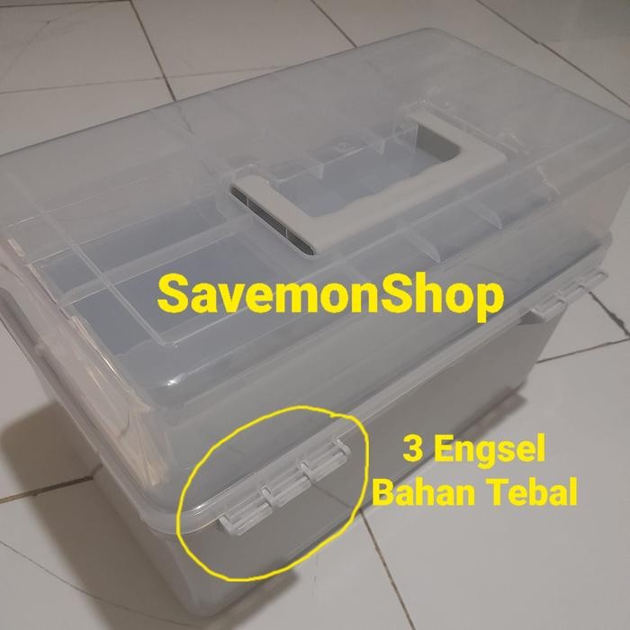 BOX P3K SUSUN 3 KOTAK PORTABLE JINJING OBAT KOSMETIK MAKE UP PITA PINK