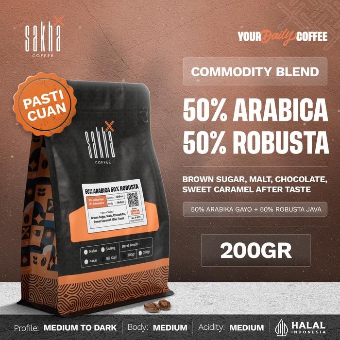 

BIJI KOPI 50% ARABICA 200gr Ekonomis Espresso Blend By Sakha Coffee Roastery