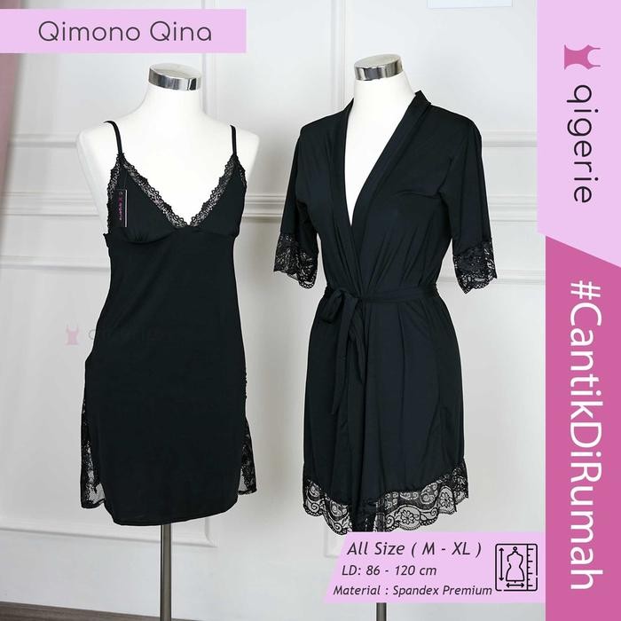 Qigerie Qina Baju Tidur Sexy Kimono One Set Kimono Lingerie Daster Kekinian
