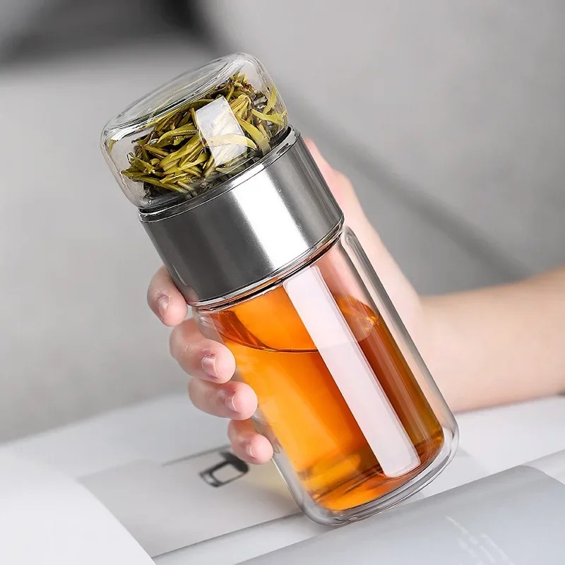 Glass Water Bottle With Tea Infuser Filter Tea Separation Double Wall Glass Bottle Leakproof My Wate