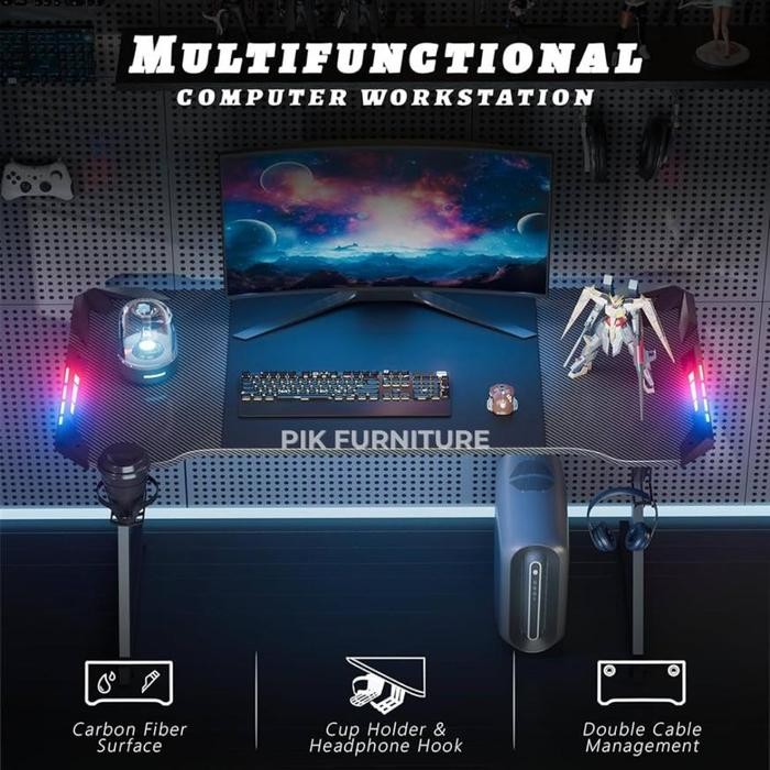 MEJA GAMING LED MEJA KOMPUTER LAMPU GAMING TABLE MEJA BERMAIN ANAK MEJA KOMPUTER PC