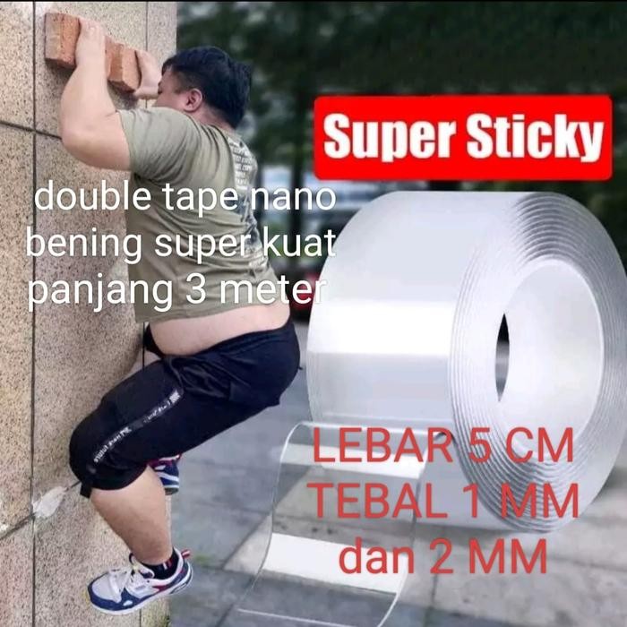 

Stok Baru double tape lebar 5 cm double tape nano transparan tebal 1 mm dan 2 mm double tape super