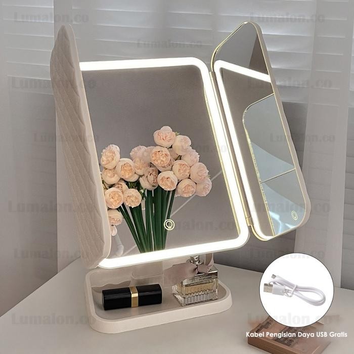 3 Warna Led Rechargeable Cermin Rias Bercahaya Cermin Rias Led Shell Cermin Rias Dengan Lampu +