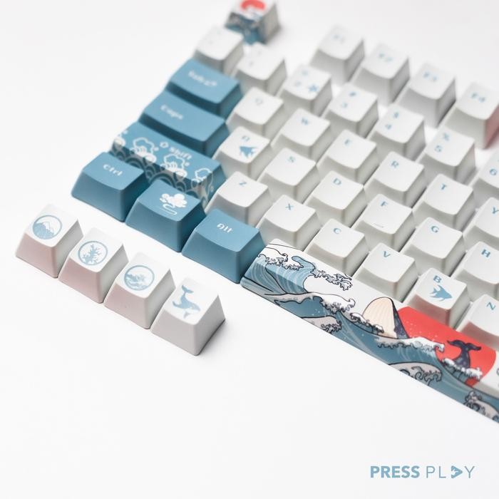 Ukiyo Sea Waves Pbt Dye Sub Keycaps 127 Keys Gratisongkir