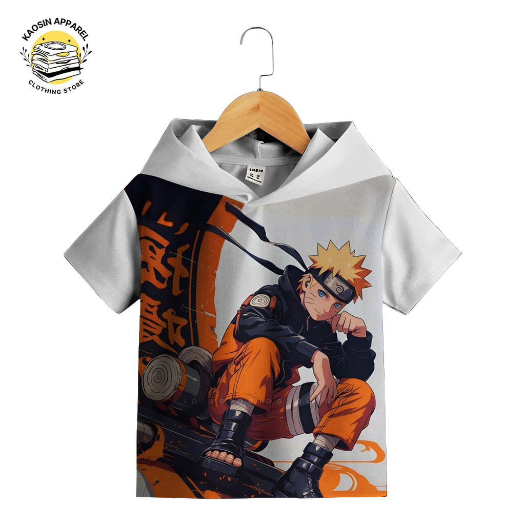 Baju Kaos Hoodie Anak Lucu Imut Animasi Naruto Putih S3 Gambar 3D Bisa Custom