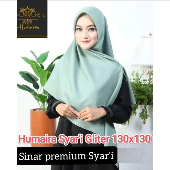 Dapatkan Hijab Jilbab Kerudung Humaira Uk Jumbo 130X130 Syar'I Glowing Gliter Sinar Original By