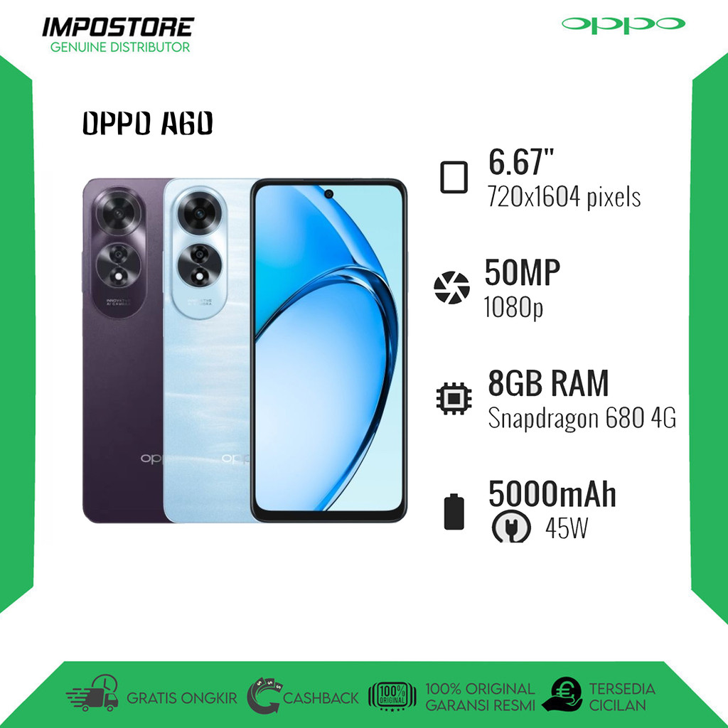 OPPO A60 - 8/128GB RAM - SNAPDRAGON 680 4G - REPACK