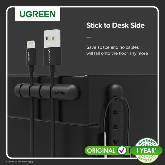 

TERLARIS! Ugreen 4Clips 2pcs Organizer Silicone Cable Manage Black- 30762