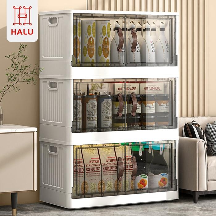 TERBARU! HALU Lemari Plastik Susun Lemari Laci Pakain Buku Snack Serbaguna Dengan Tutup Anti Debu