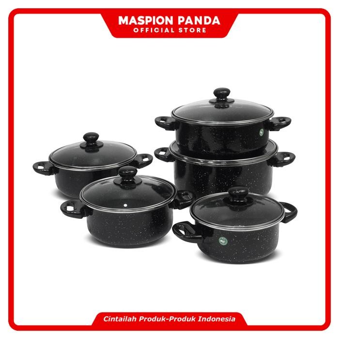 PREMIUM Maspion Panda Panci set Enamel Tipe 155 Marbel dengan Tutup Kaca