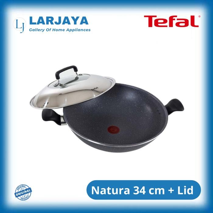 PREMIUM Tefal Natura Wok 34 cm + Lid Wajan Anti Lengket 34 cm Natura
