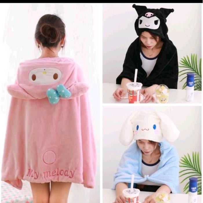 Selimut Hoodie Jubah Selimut Anak-Dewasa Sanrio My Melody Kuromi Cinnamoroll