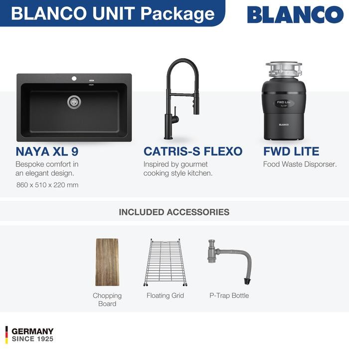 PREMIUM Kitchen Sink Bak Cuci Piring Granit 1 Lubang BLANCO Silgranit NAYA XL 9 Paket BLANCO UNIT