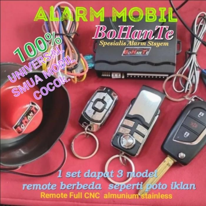 PREMIUM ALARM MOBIL UNIVERSAL BOHANTE NEW 3 remot 5 tombol COCOK smua mobil yang ada di planet kita
