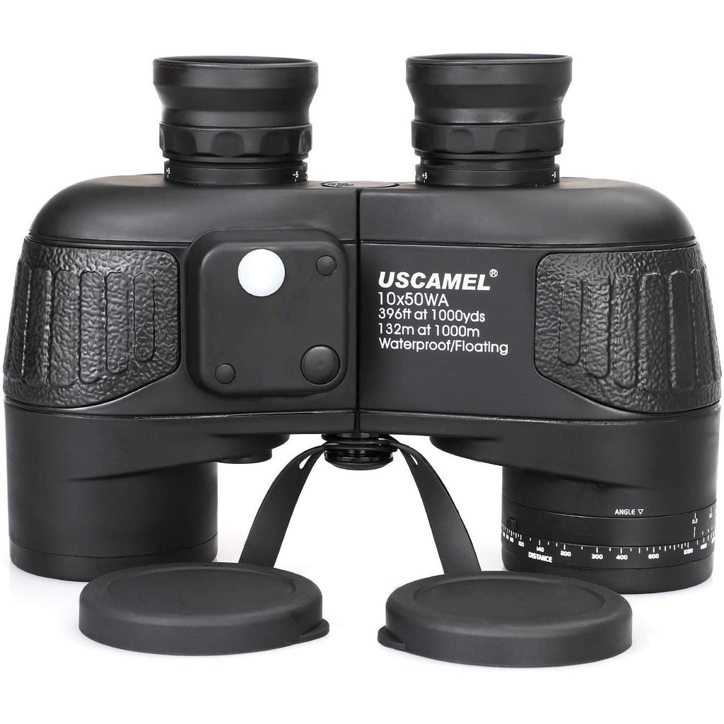 USCAMEL 10x50 Marine Waterproof Binocular with Rangefinder Compass BAK4 Prism FMC Lens Fogproof for 