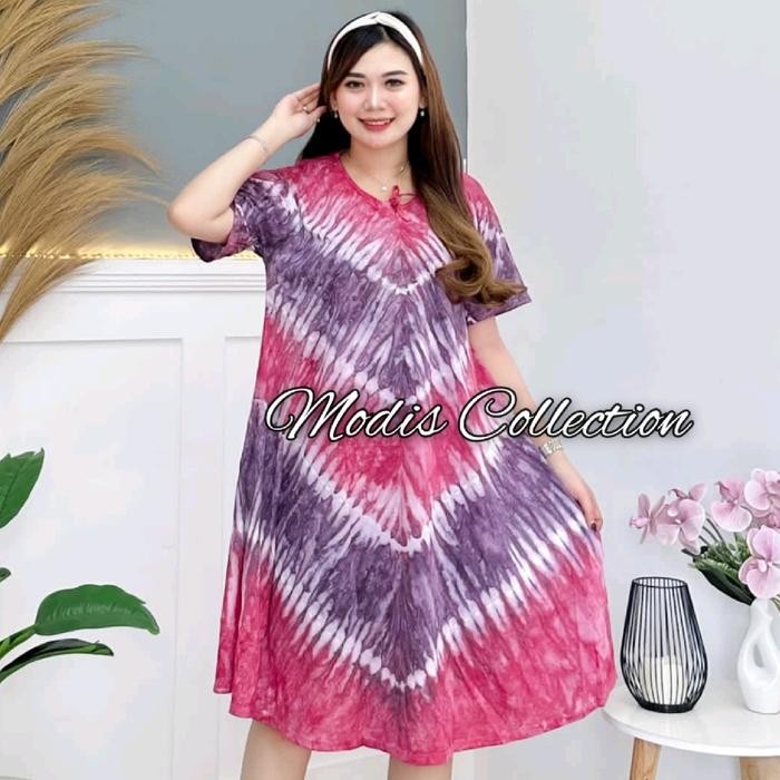 Daster Kaos Payung Jumbo Wanita Dewasa Dada Tali Depan Tidak Busui Model Lengan Pendek Kerah Leher