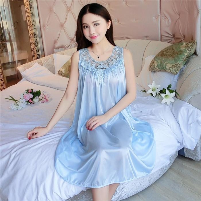 [ Racun Lingerie ] Daster Baju Tidur Piyama Sleepwear Wanita Dewasa Jumbo Tanpa Lengan Deep Brukat