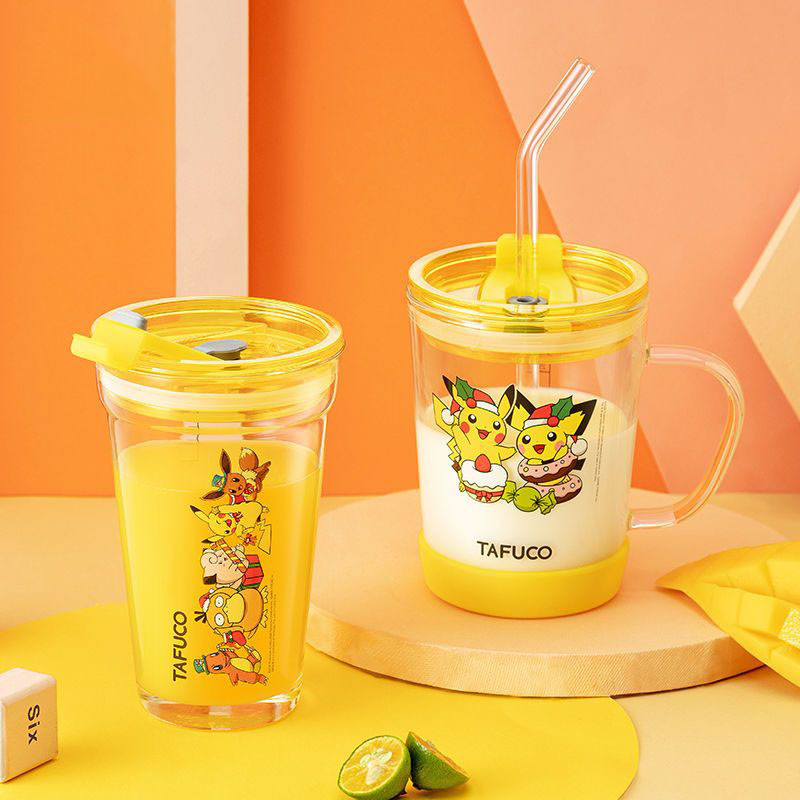 Kawaii Pokemon Pikachu Water Cup Anime Glass Straw Cup Scale