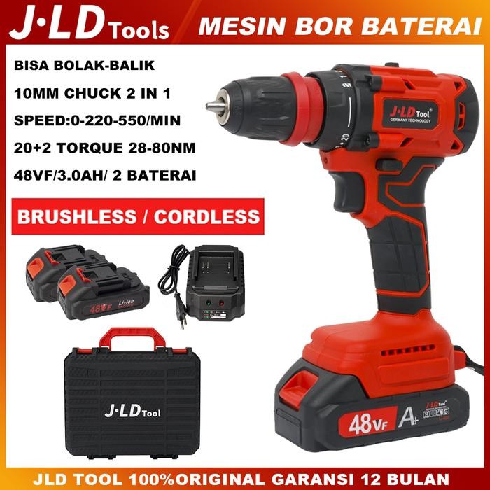 Jld 48Vf Impact Driver Mesin Bor Baterai Brushless 13Mm Bor Impact Bor Cas 80Nm Electric Drill
